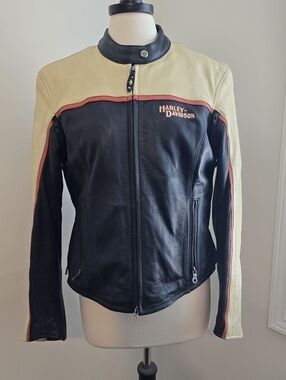 Harley-Davidson Black & Cream Leather Riding Jacket